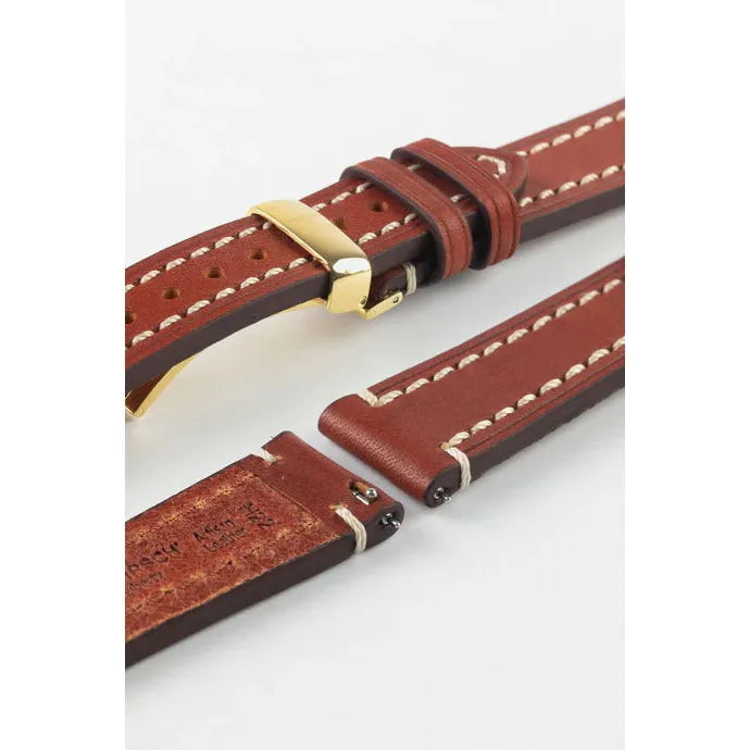 Gold Brown HIRSCH LIBERTY Saddle Leather Watch Band 1090 02