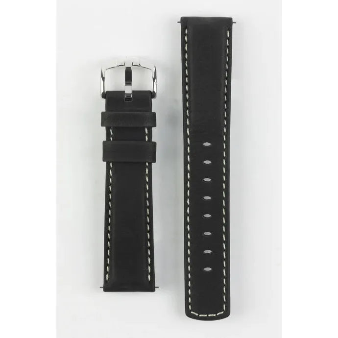 Black HIRSCH MARINER Water Resistant Saddle Leather Watchband 1450 21