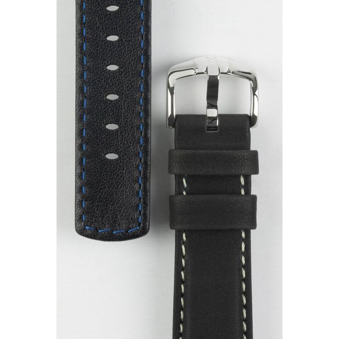 Black HIRSCH MARINER Water Resistant Saddle Leather Watchband 1450 21