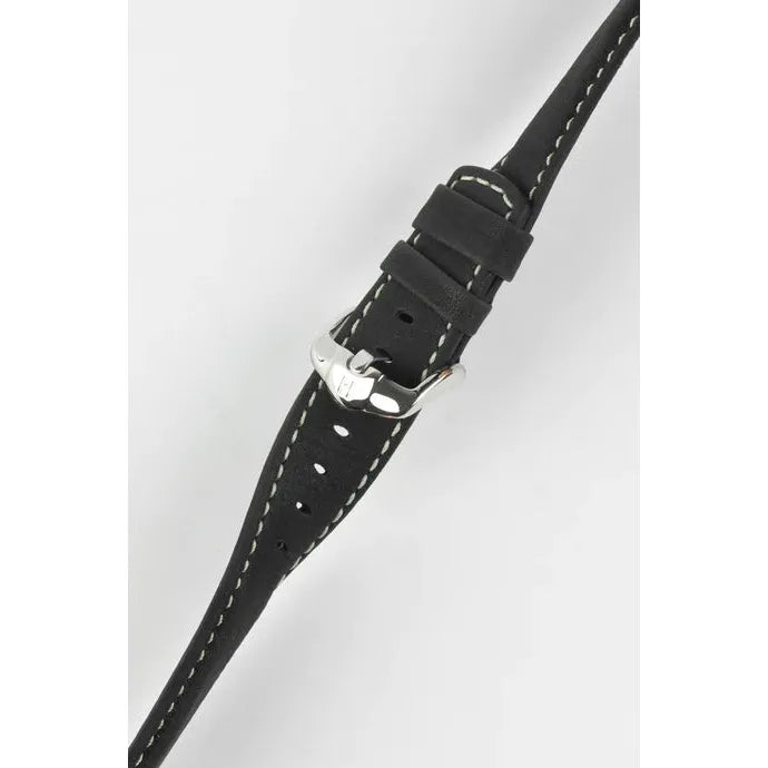 Black HIRSCH MARINER Water Resistant Saddle Leather Watchband 1450 21