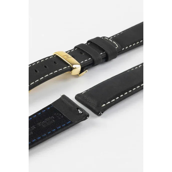 Black HIRSCH MARINER Water Resistant Saddle Leather Watchband 1450 21