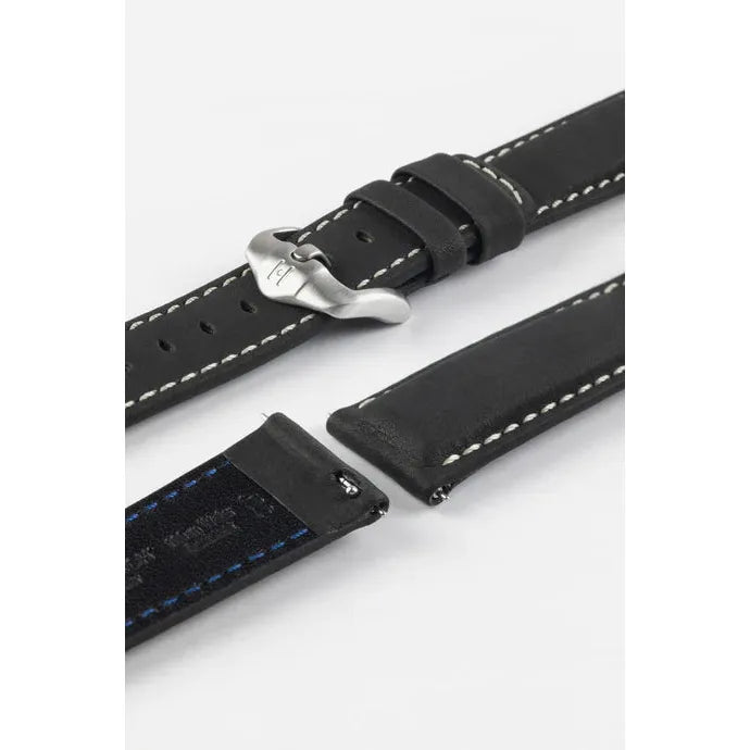 Black HIRSCH MARINER Water Resistant Saddle Leather Watchband 1450 21