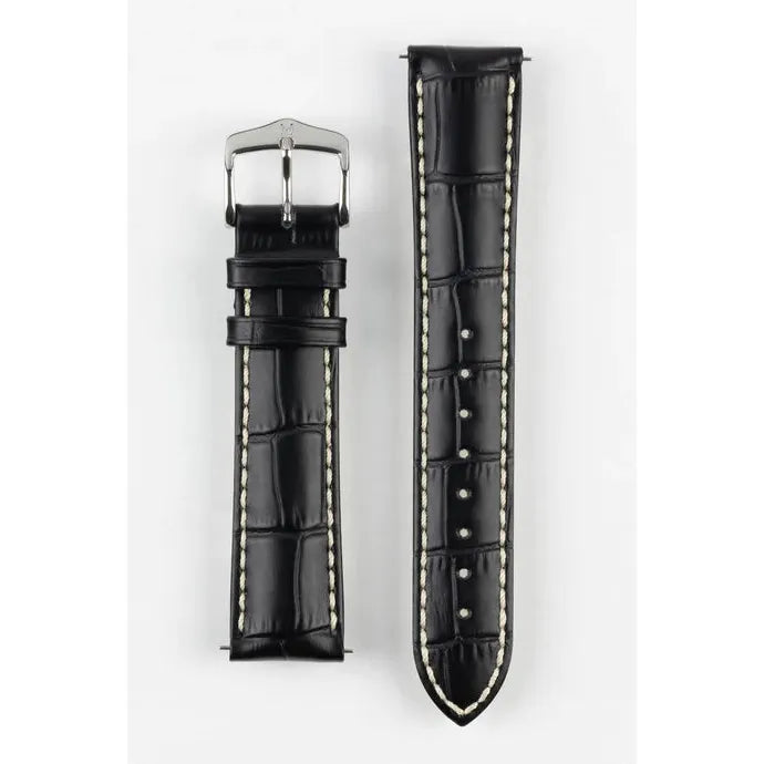 Black HIRSCH MODENA Alligator Embossed Calfskin Watch Band 1030 28