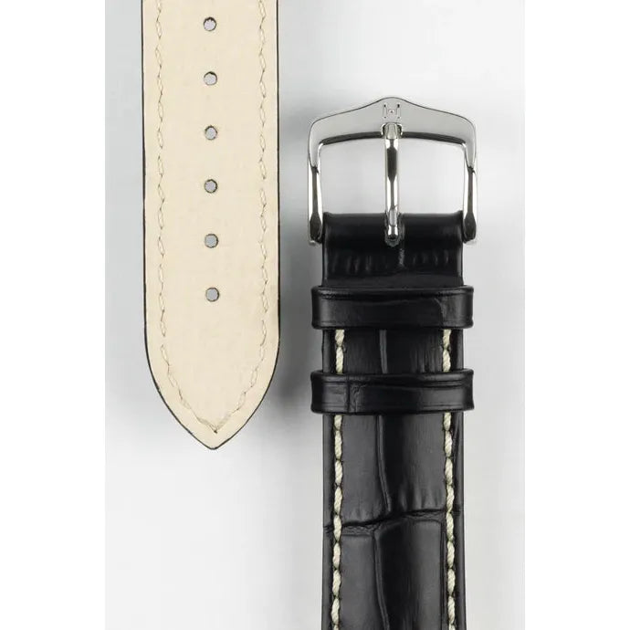 Black HIRSCH MODENA Alligator Embossed Calfskin Watch Band 1030 28