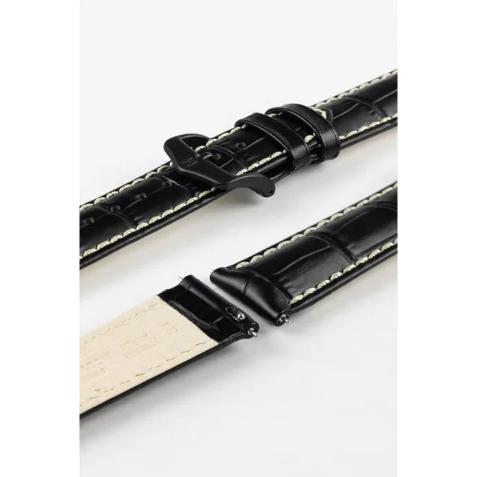 Black HIRSCH MODENA Alligator Embossed Calfskin Watch Band 1030 28