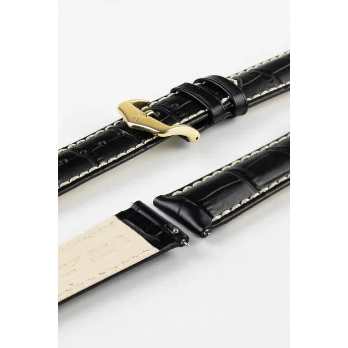 Black HIRSCH MODENA Alligator Embossed Calfskin Watch Band 1030 28