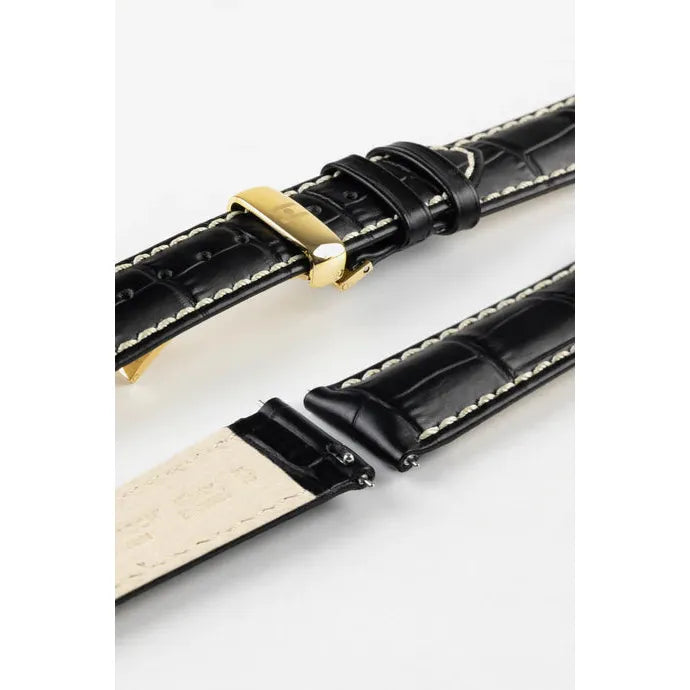 Black HIRSCH MODENA Alligator Embossed Calfskin Watch Band 1030 28