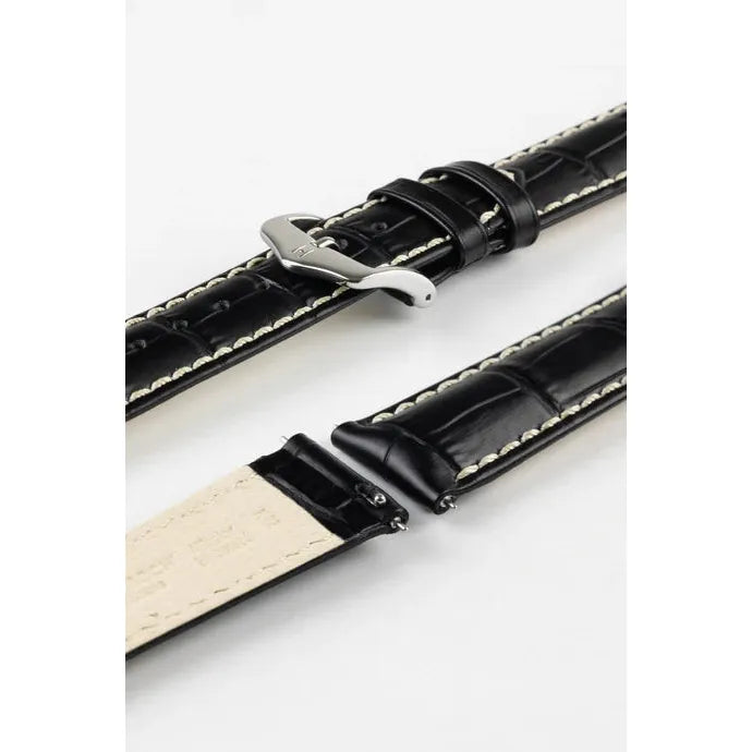 Black HIRSCH MODENA Alligator Embossed Calfskin Watch Band 1030 28