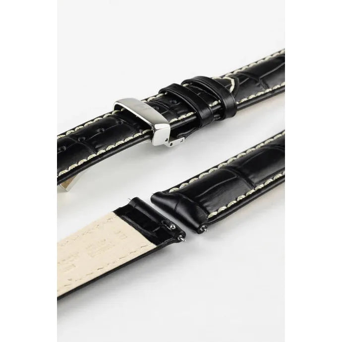 Black HIRSCH MODENA Alligator Embossed Calfskin Watch Band 1030 28