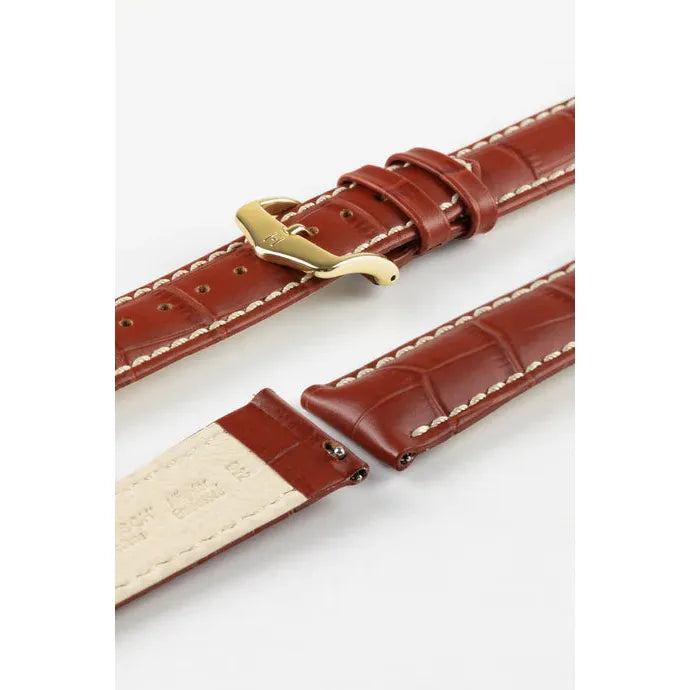 Gold Brown HIRSCH MODENA Alligator Embossed Calfskin Watch Band 1030 28