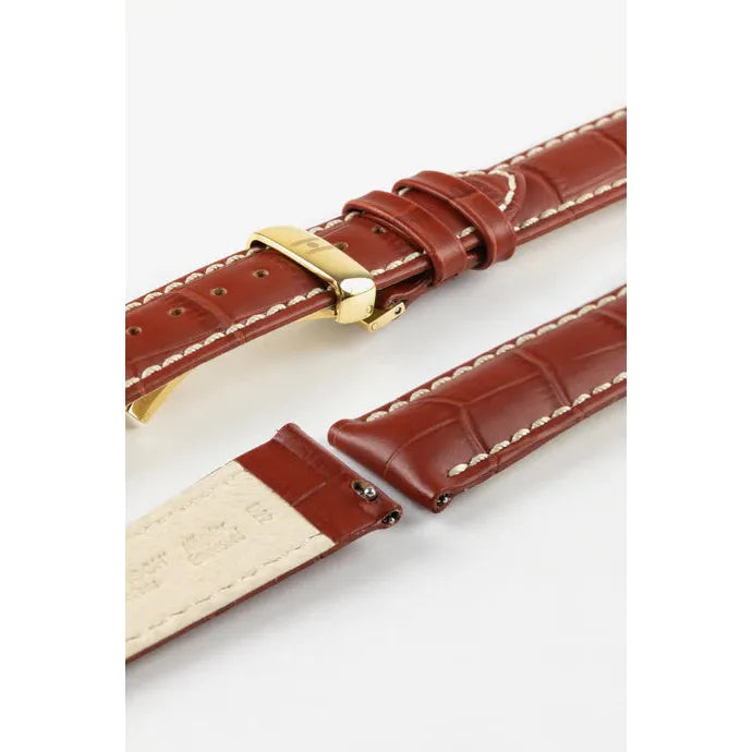 Gold Brown HIRSCH MODENA Alligator Embossed Calfskin Watch Band 1030 28