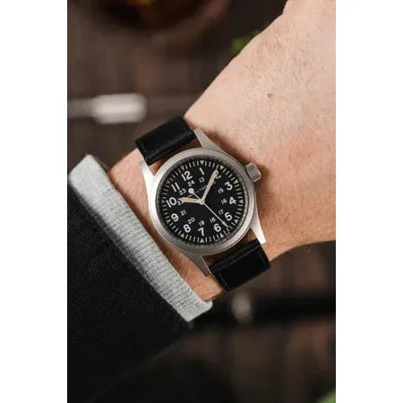 Black HIRSCH OSIRIS Box Leather Watch Bracelet 034 75