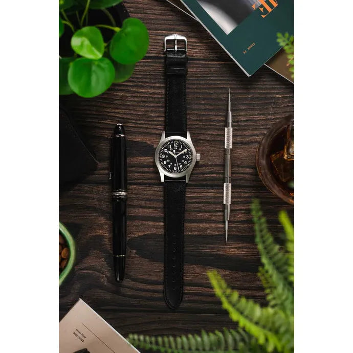 Black HIRSCH OSIRIS Box Leather Watch Bracelet 034 75