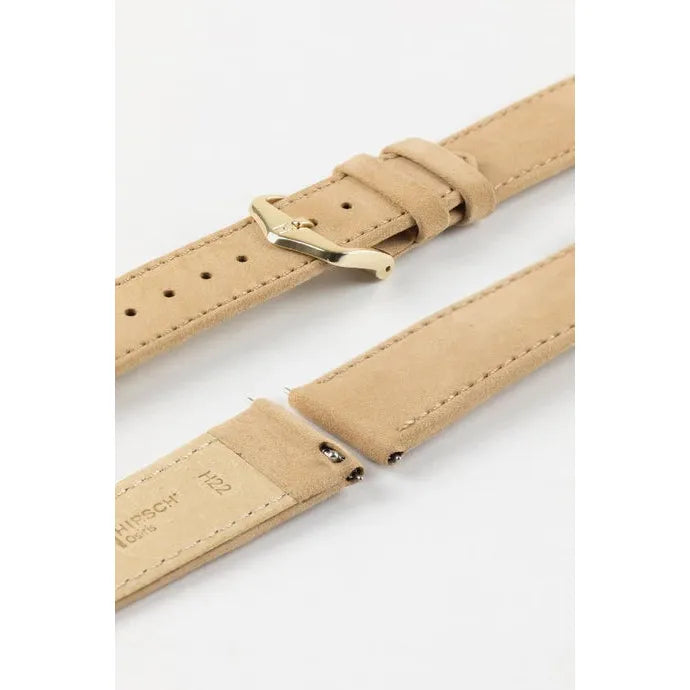 Beige HIRSCH OSIRIS Calfskin Watch Bracelet with Nubuck Texture 034 33