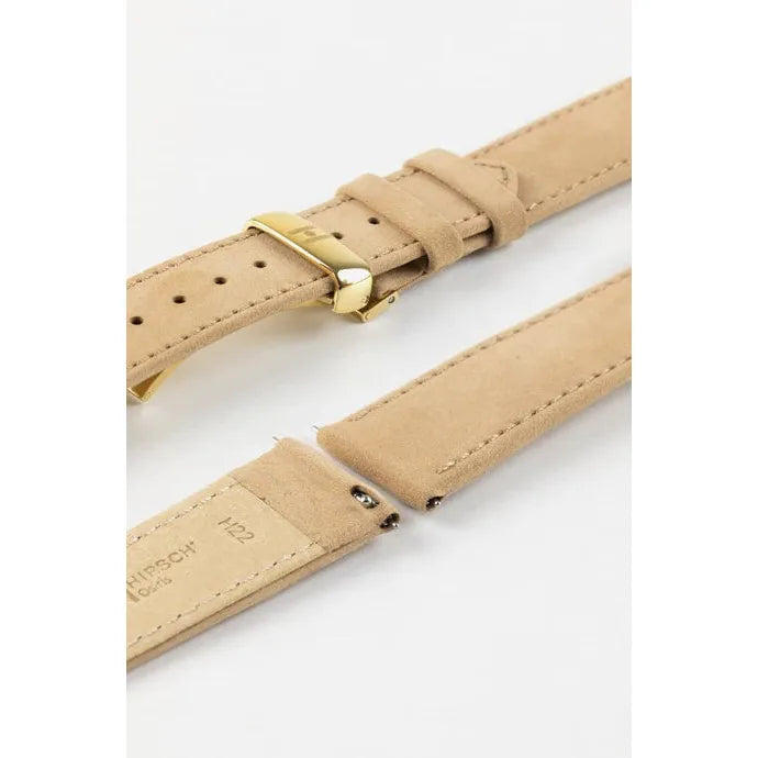 Beige HIRSCH OSIRIS Calfskin Watch Bracelet with Nubuck Texture 034 33