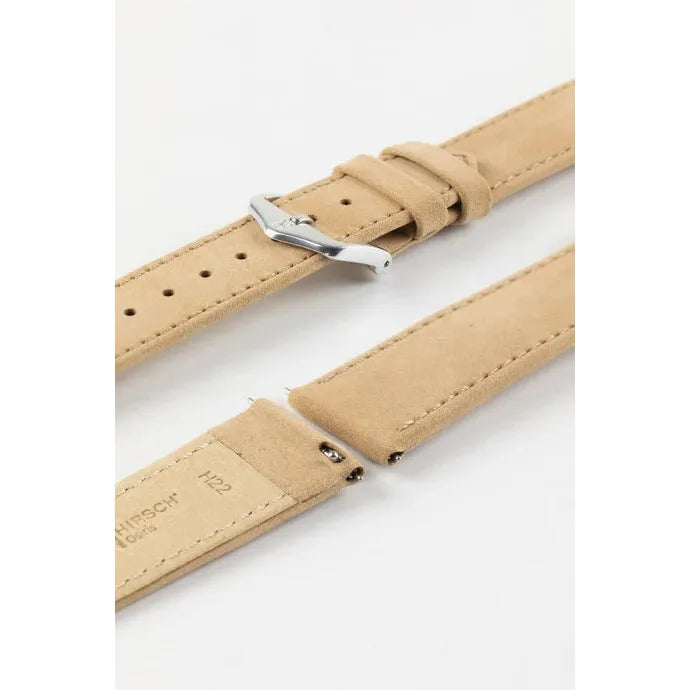 Beige HIRSCH OSIRIS Calfskin Watch Bracelet with Nubuck Texture 034 33