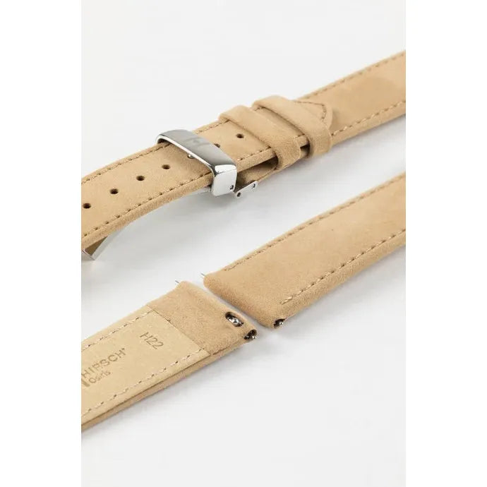 Beige HIRSCH OSIRIS Calfskin Watch Bracelet with Nubuck Texture 034 33