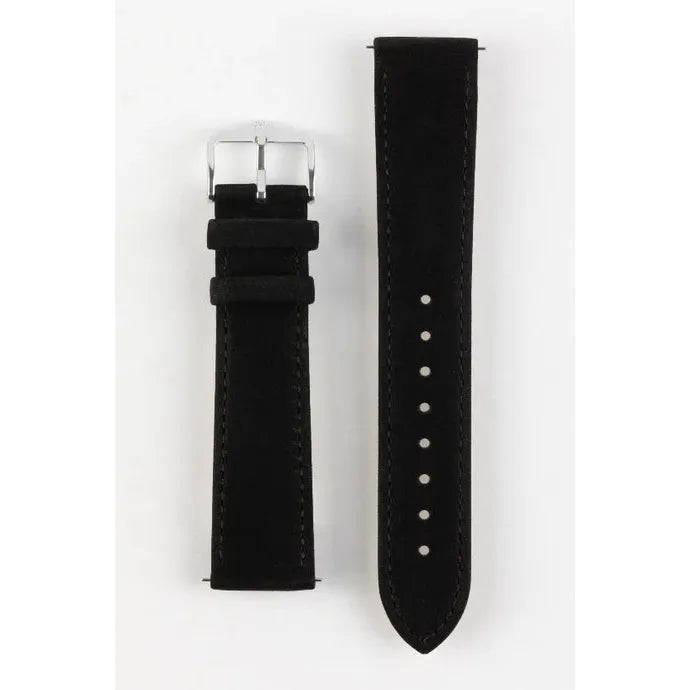 Black HIRSCH OSIRIS Calfskin Watch Bracelet with Nubuck Texture 034 33