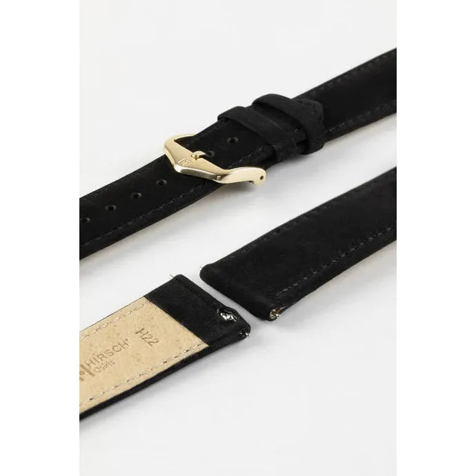 Black HIRSCH OSIRIS Calfskin Watch Bracelet with Nubuck Texture 034 33