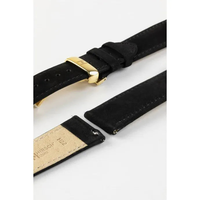 Black HIRSCH OSIRIS Calfskin Watch Bracelet with Nubuck Texture 034 33