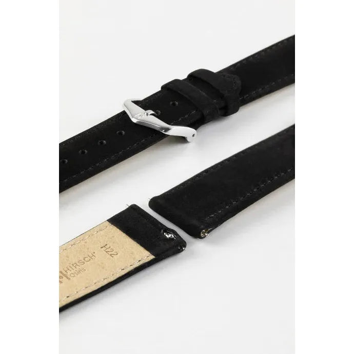 Black HIRSCH OSIRIS Calfskin Watch Bracelet with Nubuck Texture 034 33