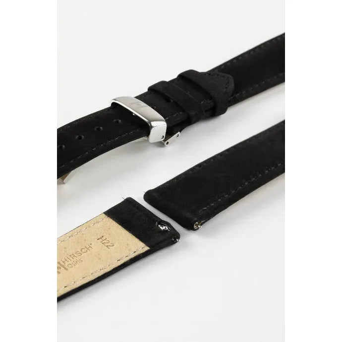 Black HIRSCH OSIRIS Calfskin Watch Bracelet with Nubuck Texture 034 33