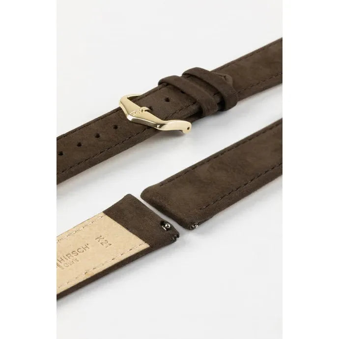 Brown HIRSCH OSIRIS Calfskin Watch Bracelet with Nubuck Texture 034 33