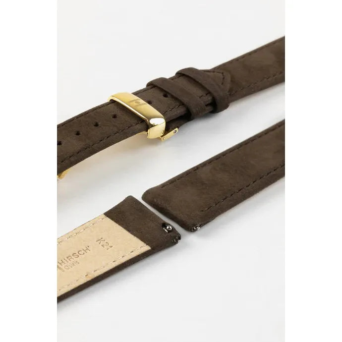 Brown HIRSCH OSIRIS Calfskin Watch Bracelet with Nubuck Texture 034 33