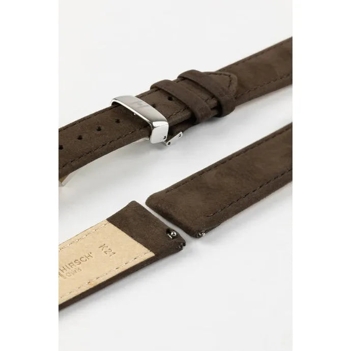 Brown HIRSCH OSIRIS Calfskin Watch Bracelet with Nubuck Texture 034 33