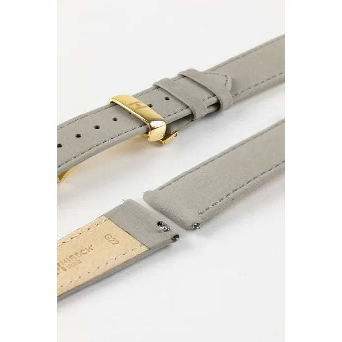 Grey HIRSCH OSIRIS Calfskin Watch Bracelet with Nubuck Texture 034 33