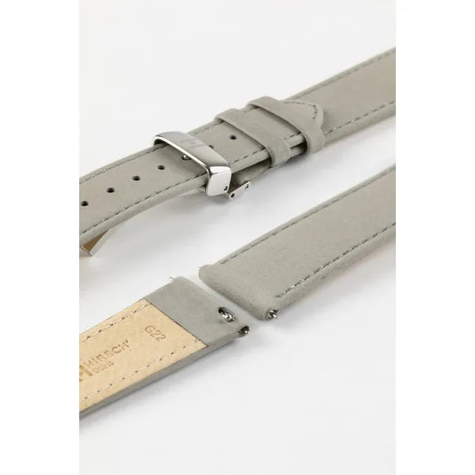 Grey HIRSCH OSIRIS Calfskin Watch Bracelet with Nubuck Texture 034 33