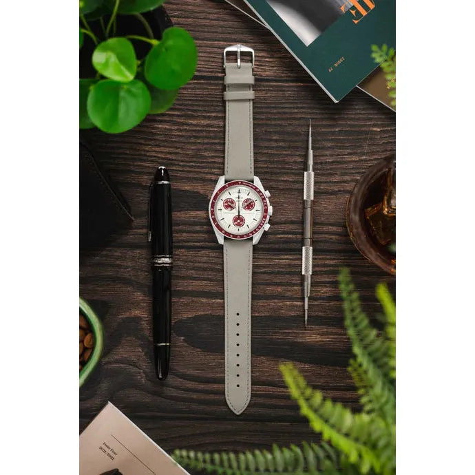 Grey HIRSCH OSIRIS Calfskin Watch Bracelet with Nubuck Texture 034 33