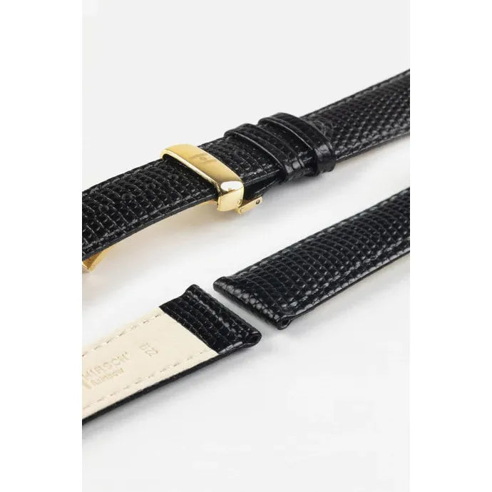 Black HIRSCH RAINBOW Lizard Embossed Watch Strap 1230 26 NQ