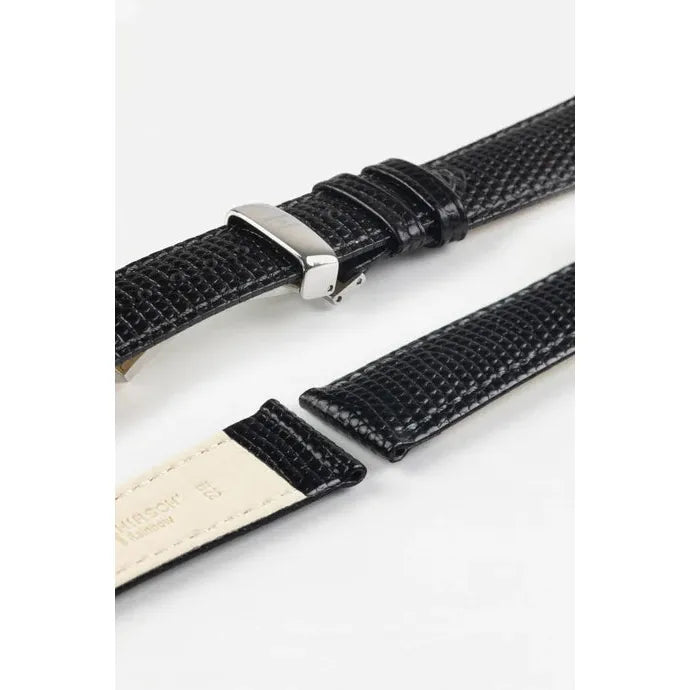 Black HIRSCH RAINBOW Lizard Embossed Watch Strap 1230 26 NQ