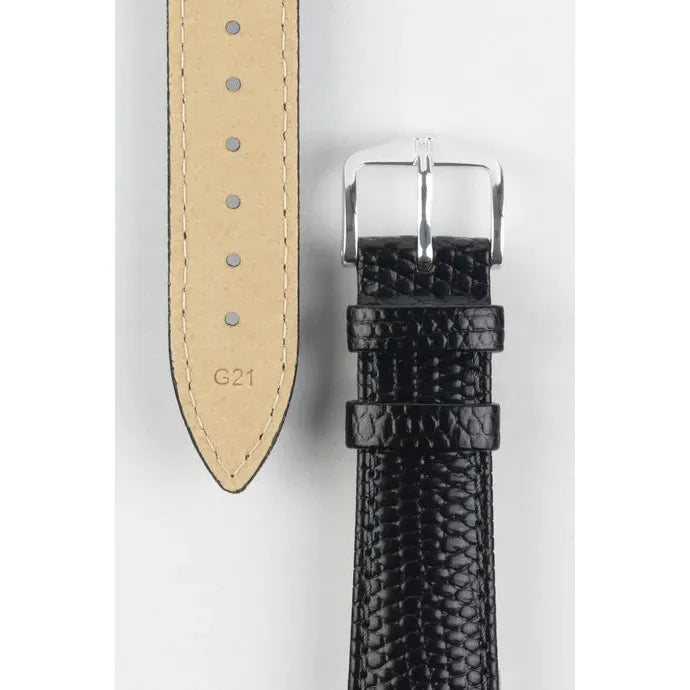 Black Open End HIRSCH RAINBOW Ladies Lizard Embossed Calfskin Watch Strap 1230 26 OE