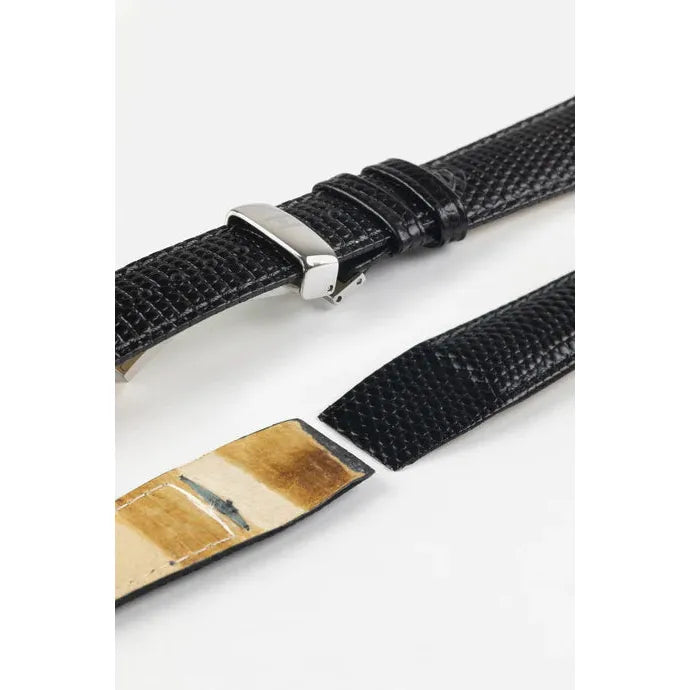 Black Open End HIRSCH RAINBOW Ladies Lizard Embossed Calfskin Watch Strap 1230 26 OE