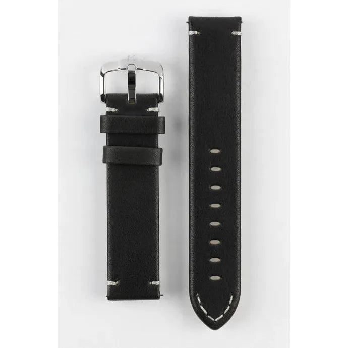 Black HIRSCH RANGER Vintage style Calfskin Watch Strap 054 02