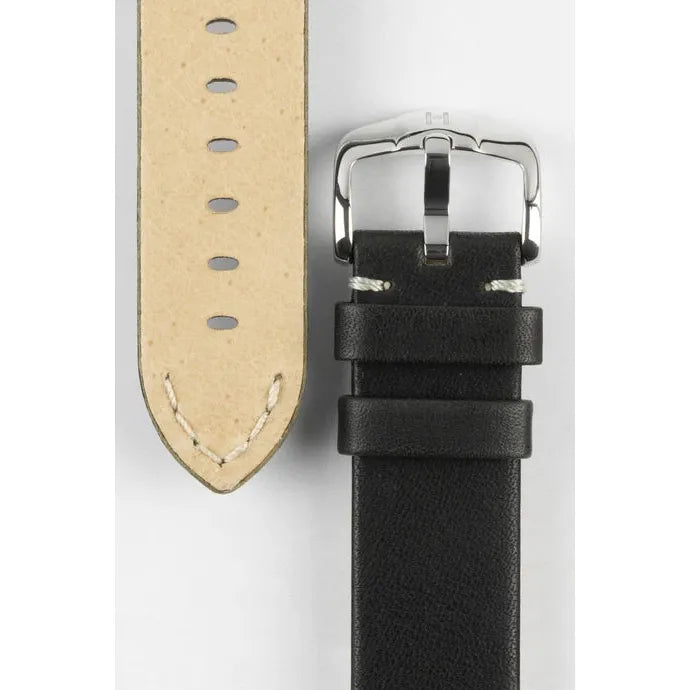 Black HIRSCH RANGER Vintage style Calfskin Watch Strap 054 02