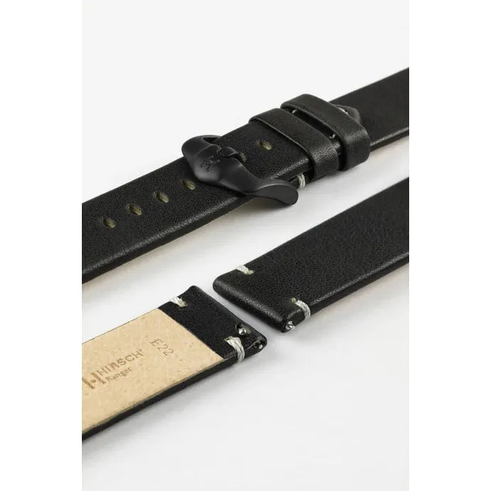 Black HIRSCH RANGER Vintage style Calfskin Watch Strap 054 02