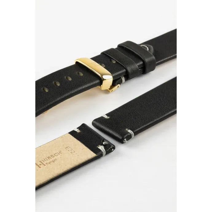 Black HIRSCH RANGER Vintage style Calfskin Watch Strap 054 02