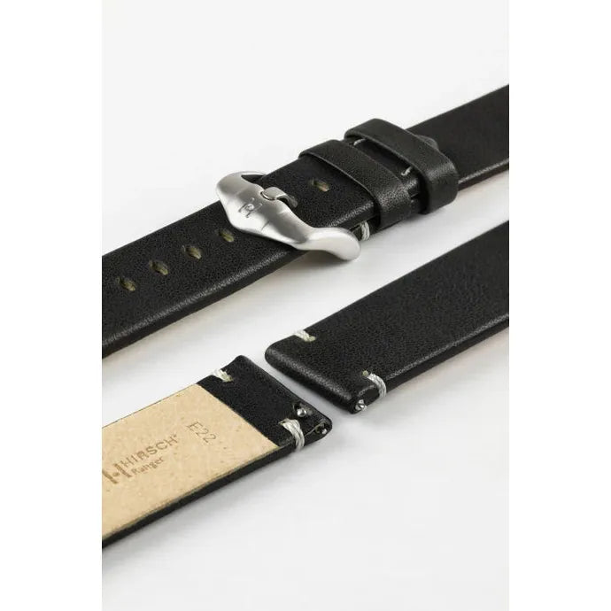 Black HIRSCH RANGER Vintage style Calfskin Watch Strap 054 02