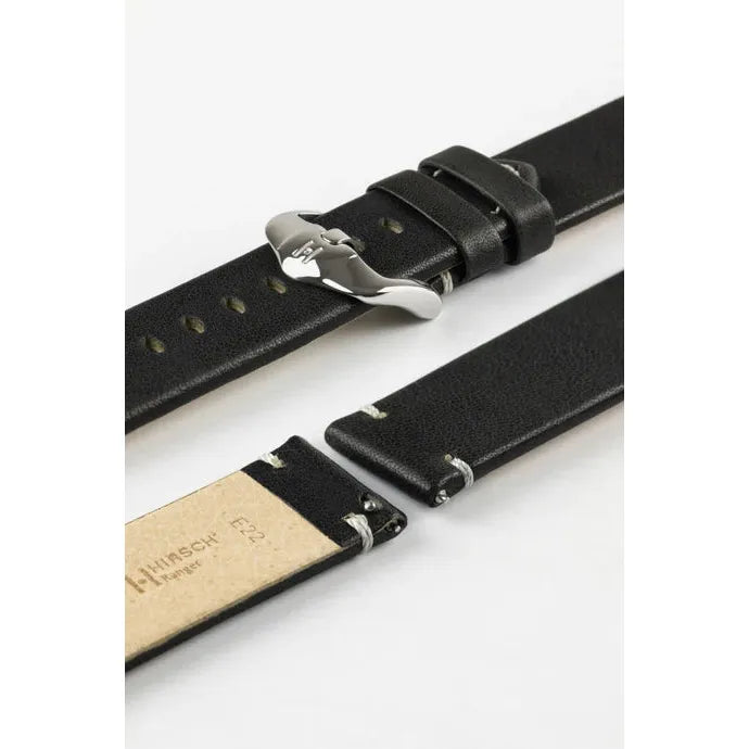 Black HIRSCH RANGER Vintage style Calfskin Watch Strap 054 02