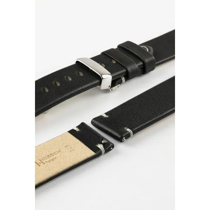 Black HIRSCH RANGER Vintage style Calfskin Watch Strap 054 02