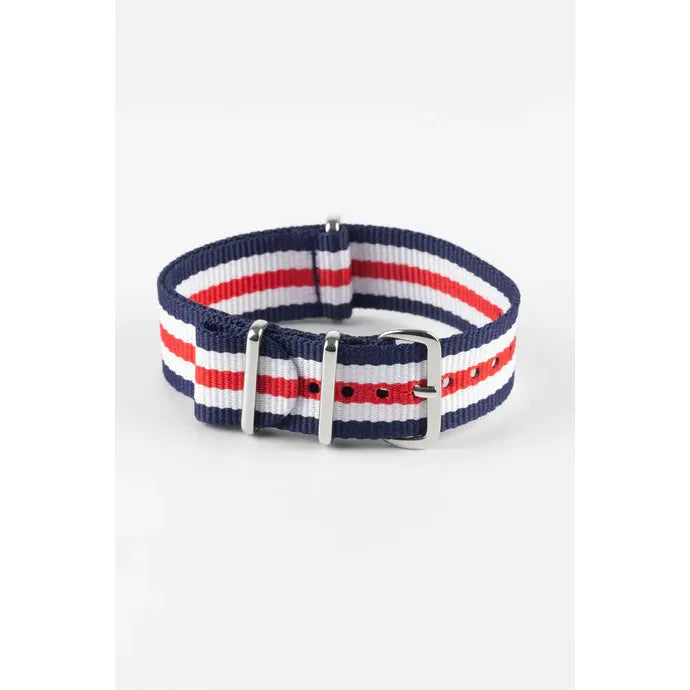 Blue &amp; White &amp; Red HIRSCH RUSH Military style Nylon Watch Strap 4040 60