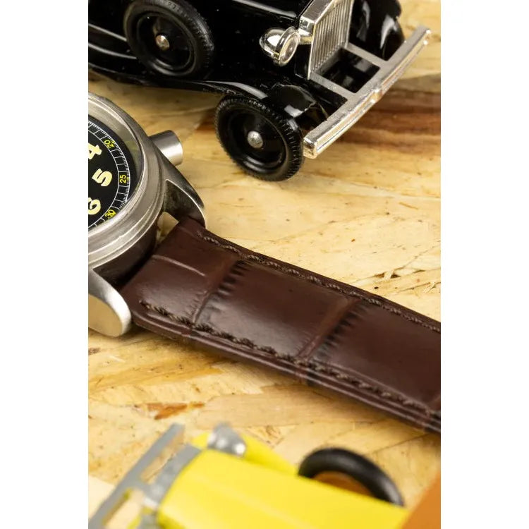 Brown HIRSCH DUKE Alligator Embossed Calfskin Watch Strap 010 28