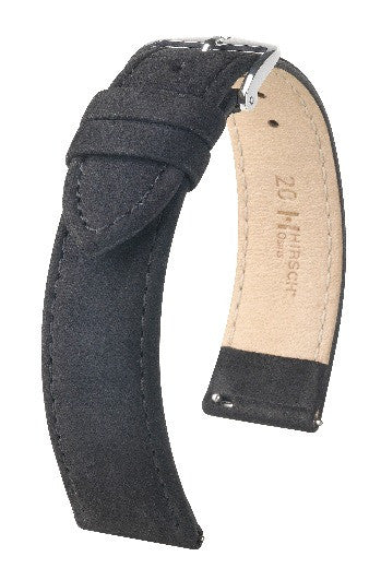 Hirsch OSIRIS Calfskin Watch Bracelet with Nubuck Texture - Black