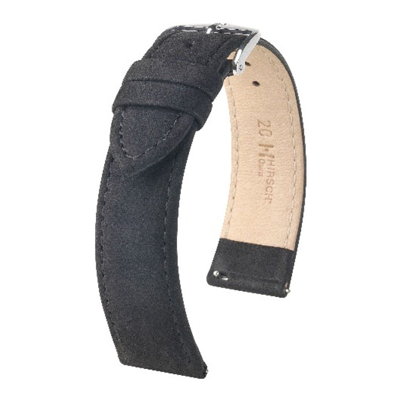 Black HIRSCH OSIRIS Calfskin Watch Bracelet with Nubuck Texture 034 33