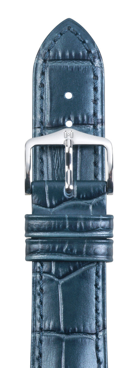 Hirsch DUKE Alligator Embossed Calfskin Watch Strap - Blue Metallic - view 3