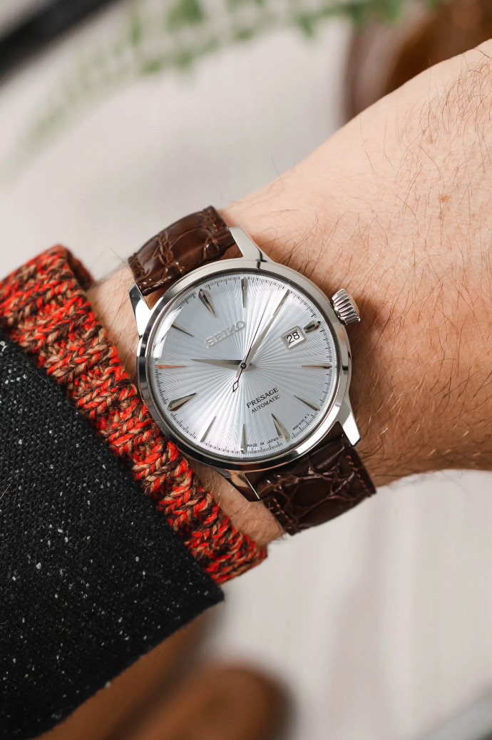 Hirsch - CROCOGRAIN Crocodile Embossed Shiny Calfskin Watch Strap 1230 28 NQ w/o Pins - Brown