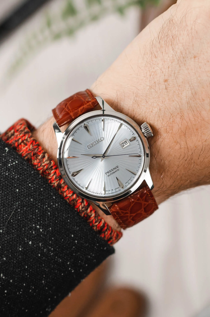 Hirsch - CROCOGRAIN Crocodile Embossed Shiny Calfskin Watch Strap 1230 28 NQ w/o Pins - Gold Brown